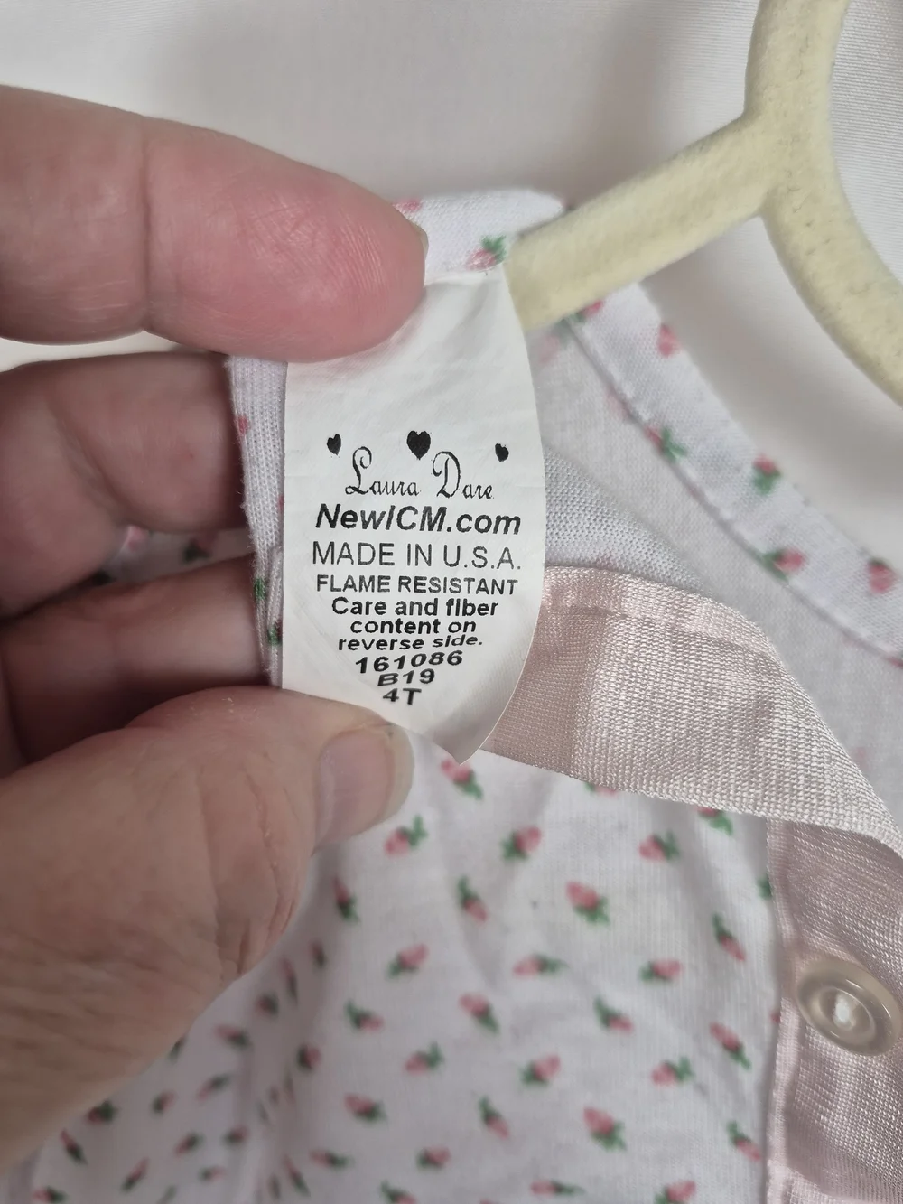 Laura Dare Rosebud Girls White and Pink Floral Nightgown with Lace Trim Size 4T